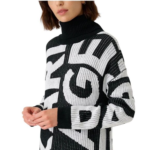 NWT Karl Lagerfeld Women's SMALL Bold LOGO Black White Turtleneck Sweater - Picture 8 of 14